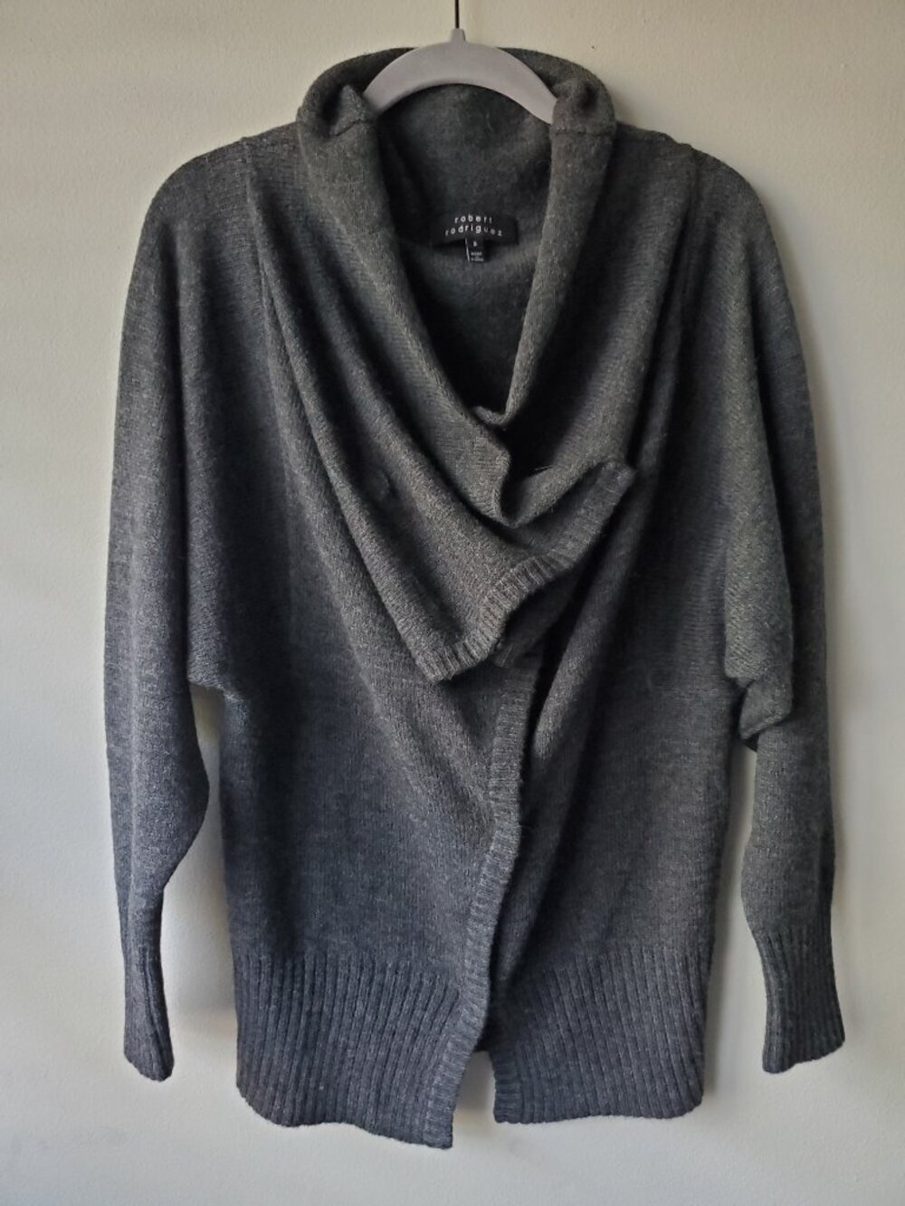 NEW Robert Rodriguez Charcoal Gray Cowl Neck Batwing Cardigan Sweater S